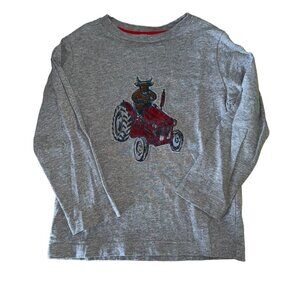 Mini Boden Gray Long Sleeve Tee with Bull driving Red Tractor // Sz 2-3
